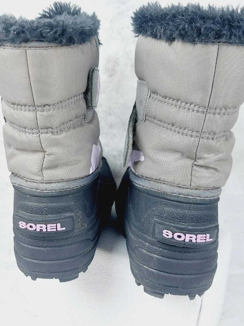 Sorel Girl's Gray Black Snow Commander Faux Fur Ankle Winter Boots Size 11